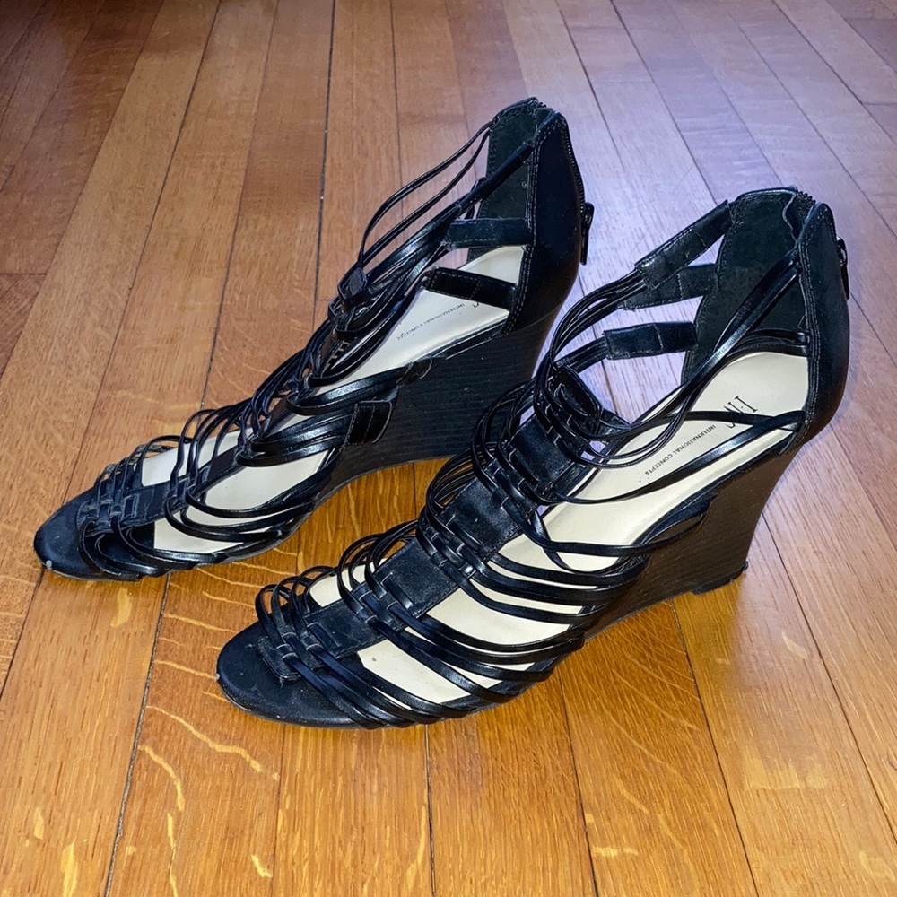 Strapy Black Wedges
